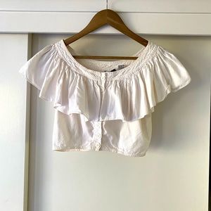 Vintage White Cropped Peasant Blouse